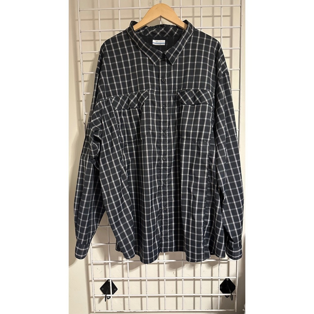 Columbia 4X Black Plaid Button Down Long Sleeve Fishing Shirt - Picture 2 of 7